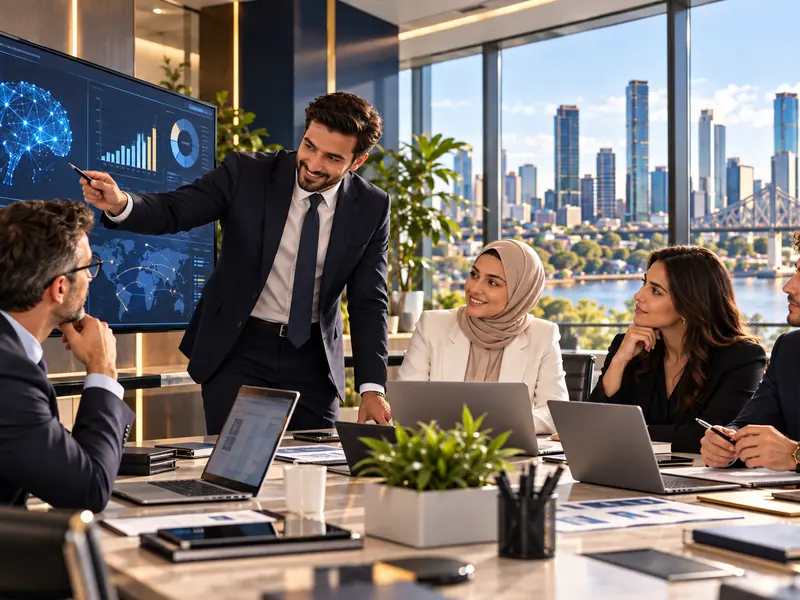 A presenter taking a leadership team through AI data on a screen