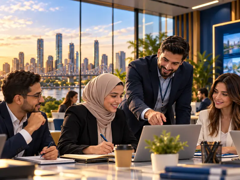 A trainer walking a team of professionals through AI tools on their laptops